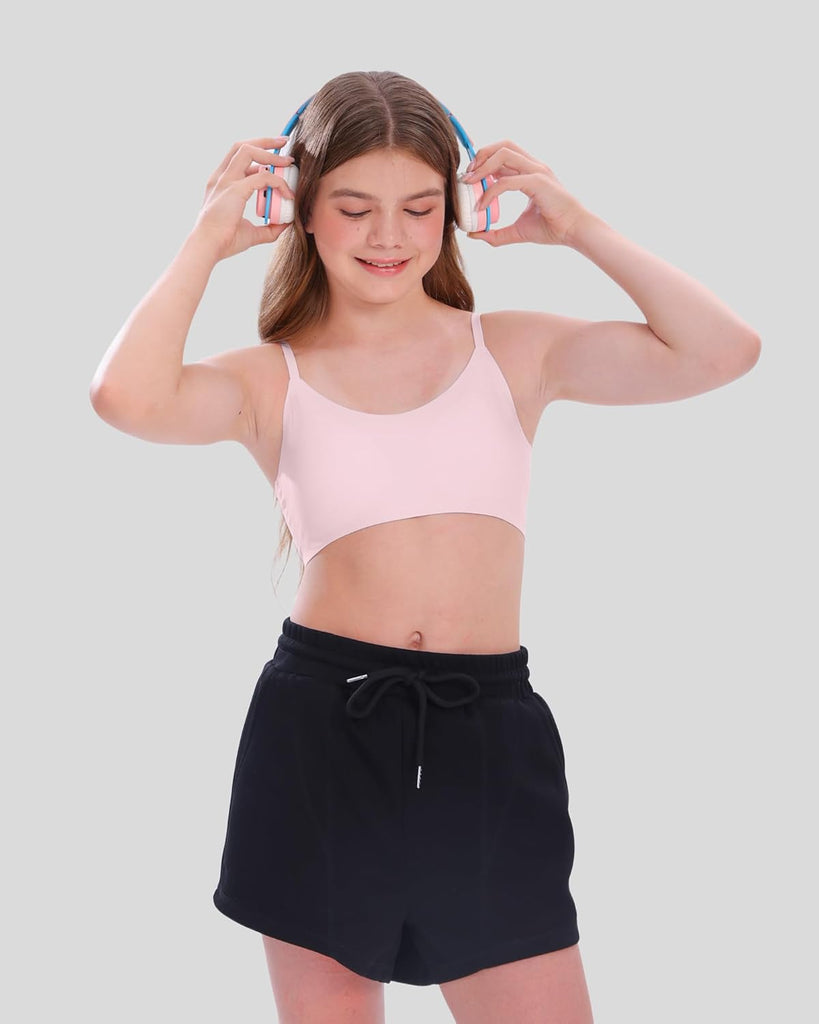 Soft Fixed Padding Training Bras for Girls, Seamless-Look