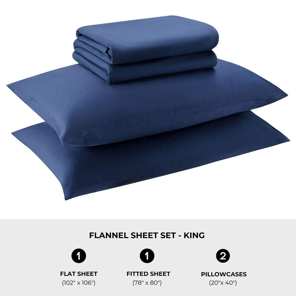 100% Cotton 4PCs Flannel Sheet Set | Double-Brushed for Extra Softness, Warm & Breathable, Extra Deep Pockets fits Up