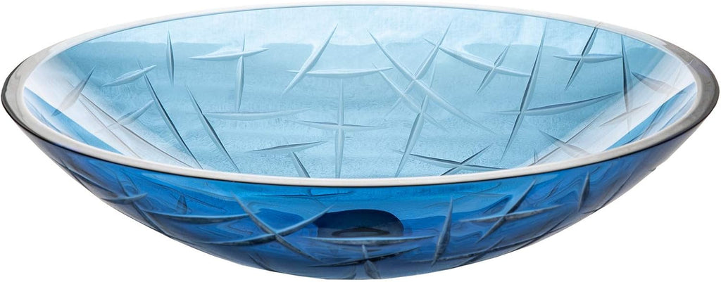 Eden Bath Blue Crystal Cut Oval Glass Sink Bowl Bathroom Vessel Sink for Vanity Top