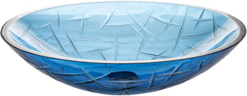 Eden Bath Blue Crystal Cut Oval Glass Sink Bowl Bathroom Vessel Sink for Vanity Top