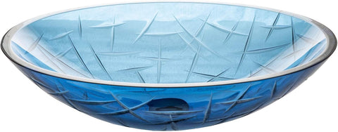 Eden Bath Blue Crystal Cut Oval Glass Sink Bowl Bathroom Vessel Sink for Vanity Top