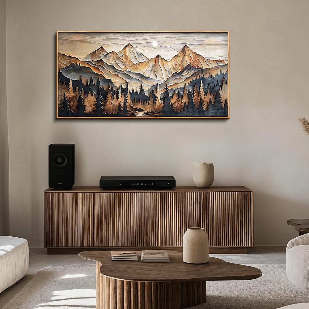 Wood Farmed Canvas Wall Art Wall Decor Office Wall Decoration Mountain Landscape Painting Abstract Pictures Artwork