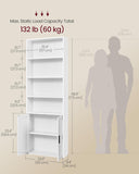 Bookshelf, 6-Tier Tall Bookcase, Book Shelf with Doors, Open Storage Shelf