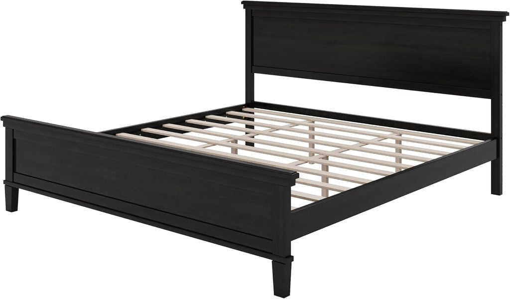 King Wood Bed Frame with Headboard, Mid-Century Modern Platform Bed, Farmhouse Style Bed with Under-Bed Storage, Wood