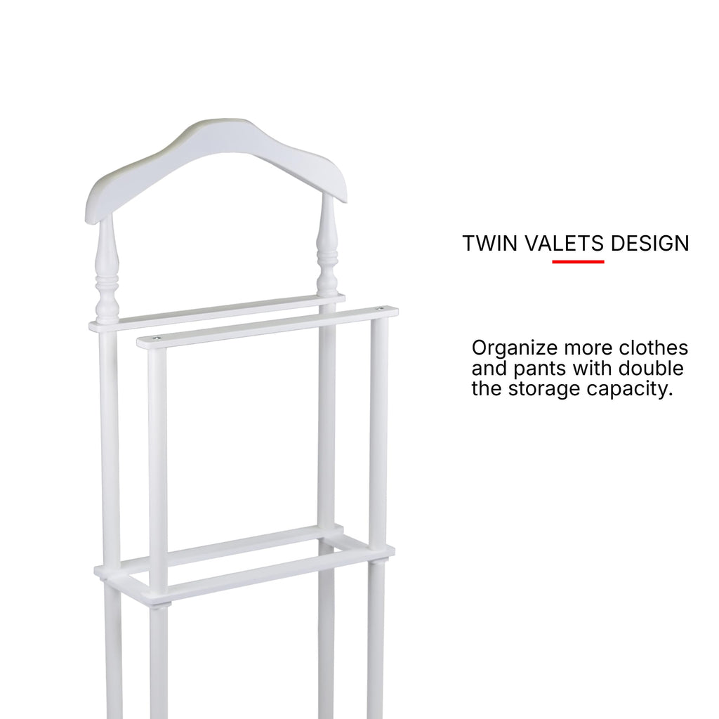 Sakura Twin Valet with Wooden Hanger, Trouser Bar & Tie Bar, White