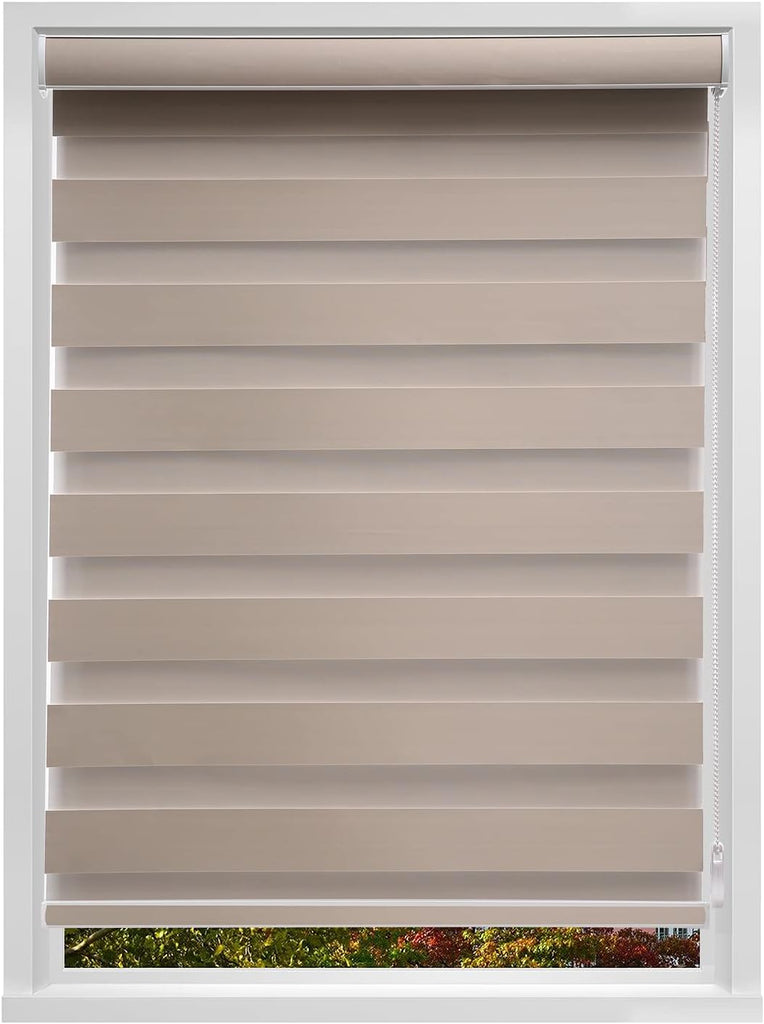 Custom Size Zebra Roller Shades Blackout(85%) Corded Zebra Blinds for Indoor Windows Dual Layer Beige Shades for Bedroom Bathroom Living Room Office Easy to Install