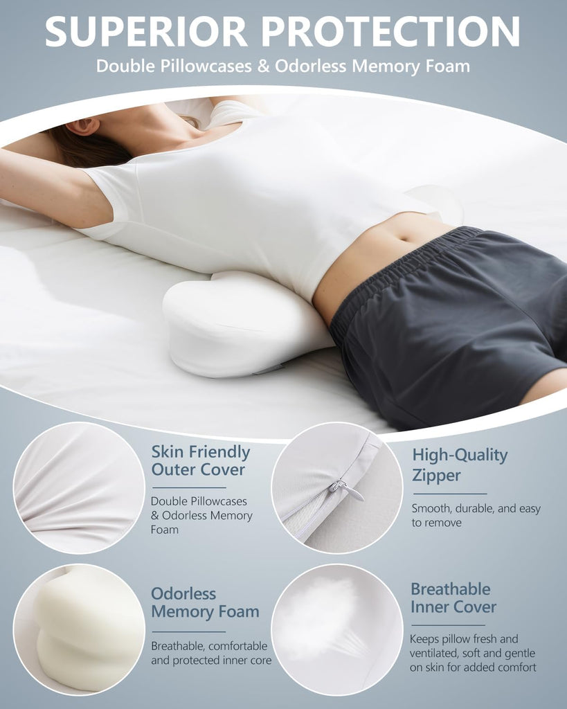 Ergonomic Lumbar Support Pillow, Dual-Wing Memory Foam Back Cushion for Lower Back Pain Relief & Posture Support