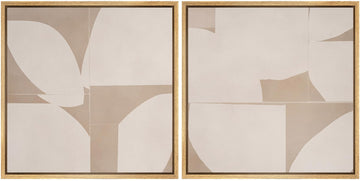 Framed Canvas Print Wall Art Set Neutral Abstract Geometric Shapes Beige & Taupe Illustrations Modern Art Minimal