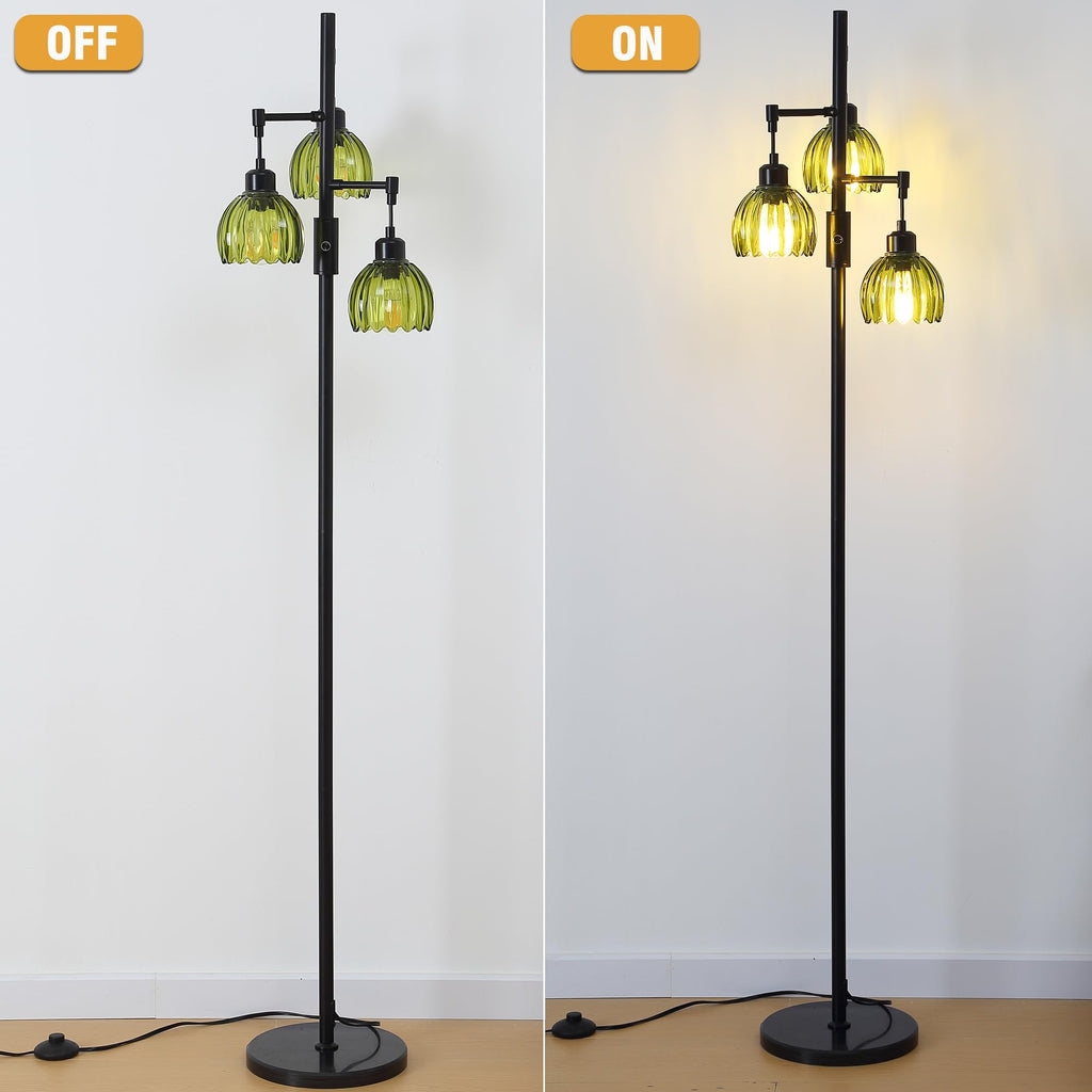 3-Light Dimmable Rustic Farmhouse Tree Floor Lamp, Black