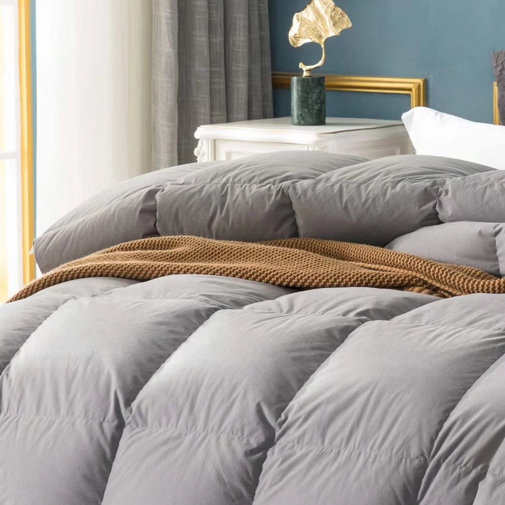 Fusion White Goose Down Comforter Queen Size, Heavy Weight Duvet Insert for Winter 50 Ounce, All Cotton Shell, with