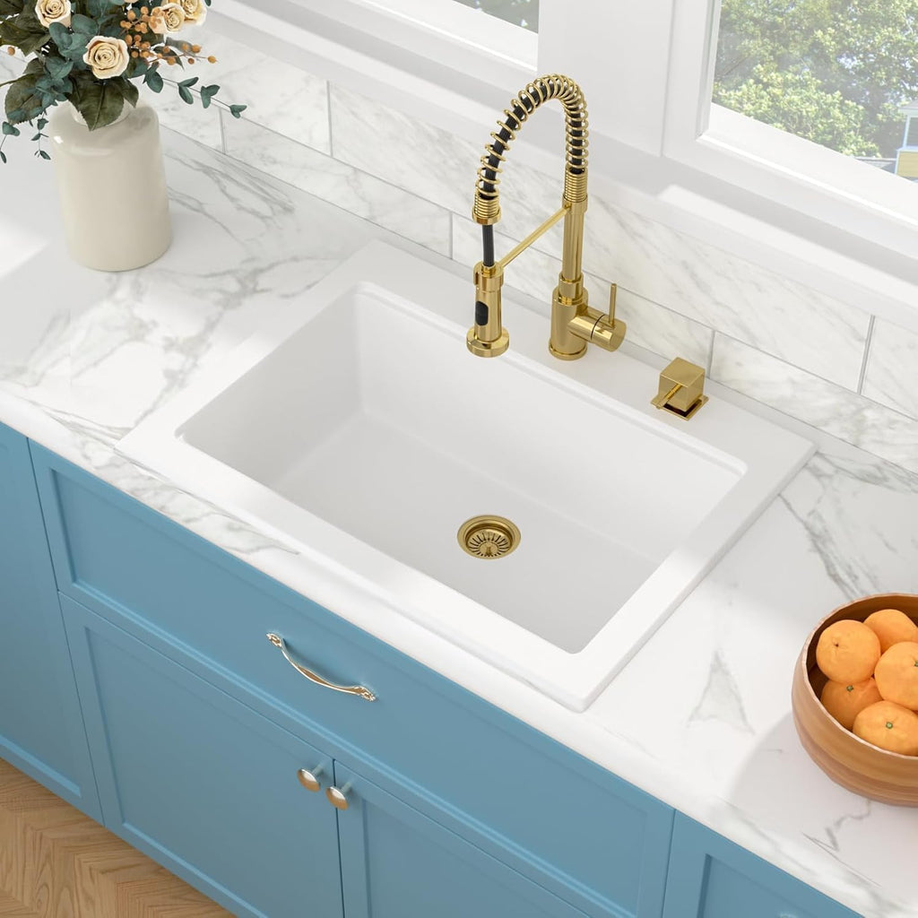 30 Granite Composite White Drop In Workstation Sinks