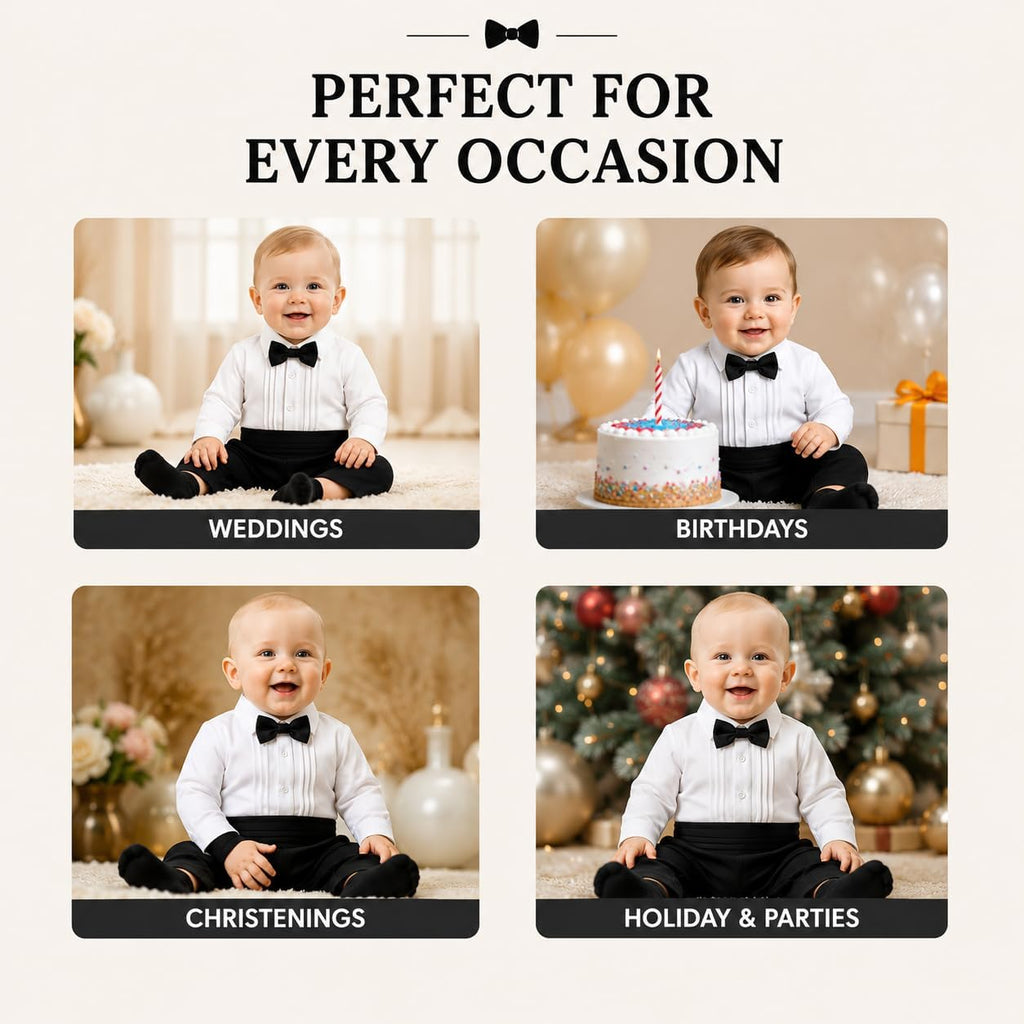 Toddler Boy Formal Tuxedo Outfit Piece Set with Bow Tie & Blazer, Infant Baby Gentleman Suit