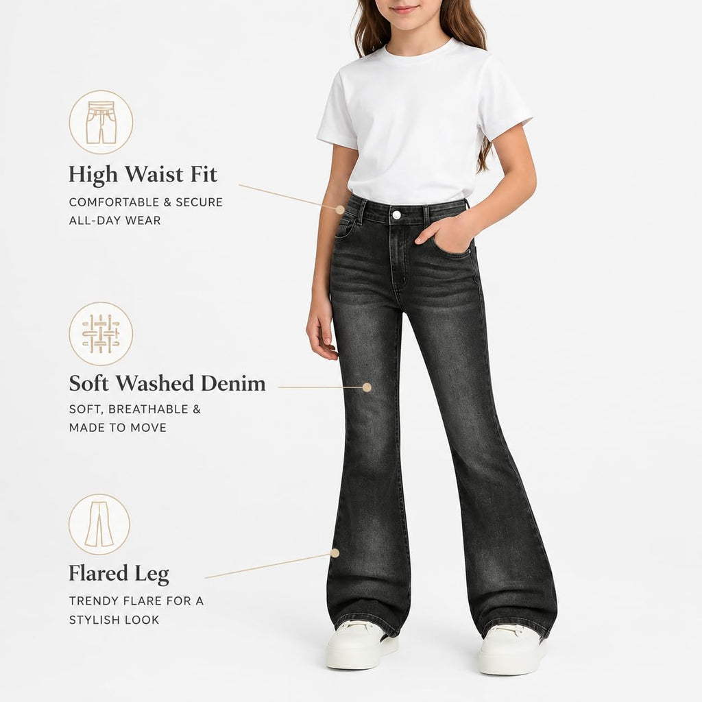 Girls Flare Jeans High Waist Bell Bottom Y2K Stretchy Denim Pants