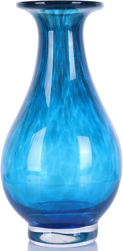 Glass Vase, Hand Blown Wide Mouth Art Glass Vase, Murano Style Decorative Flower Vase Decor, Mantel, Dining Table