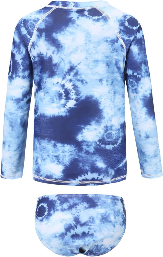 Girls Long Sleeve Rash Guard Set Tie Dye Bathing Suits Two Piece Swimsuits for Kids Swim Shirts