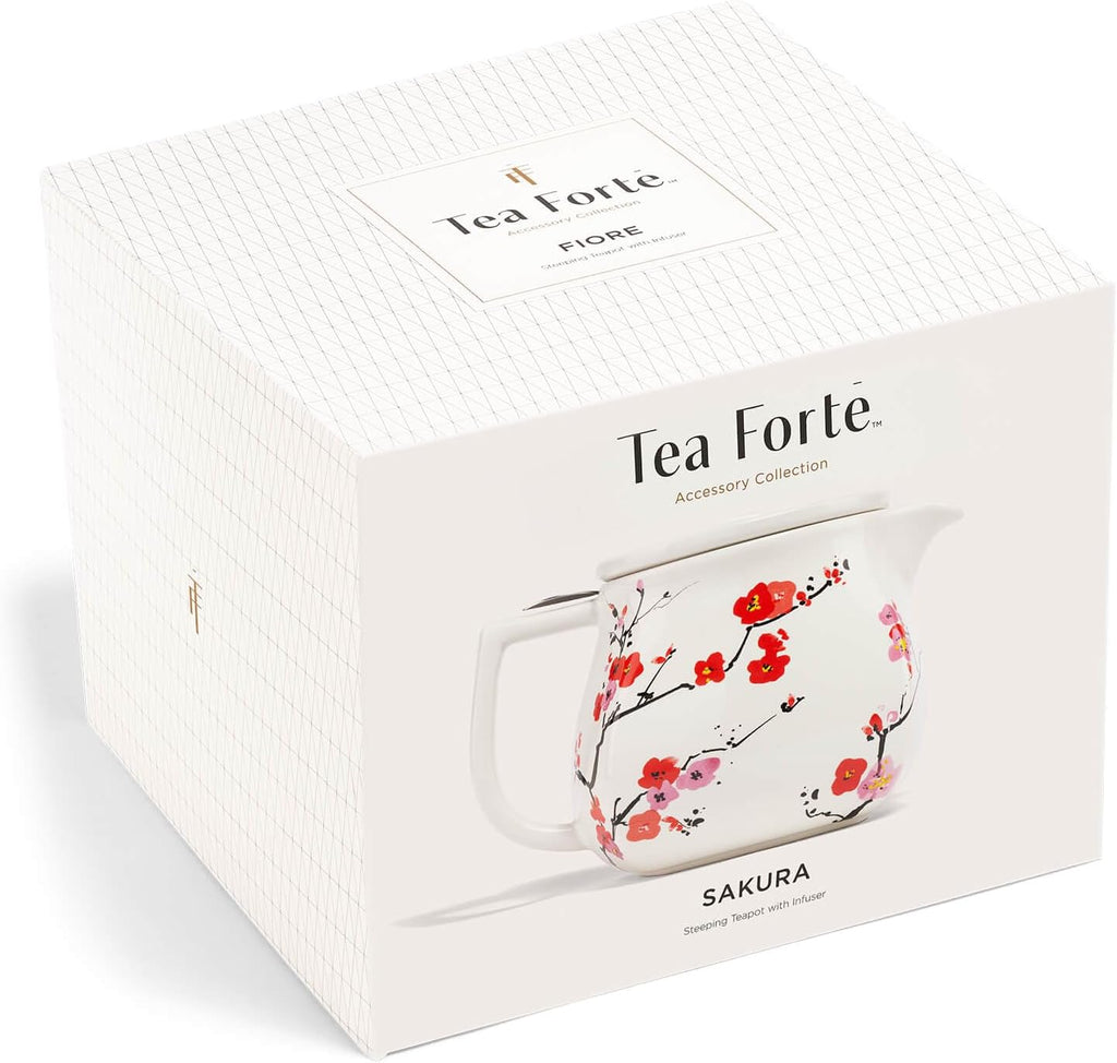 Ceramic Teapot with Infuser, Sakura Cherry Blossom, 24 oz | Floral Patterned Ceramic Teapot & Lid - Stainless Steel