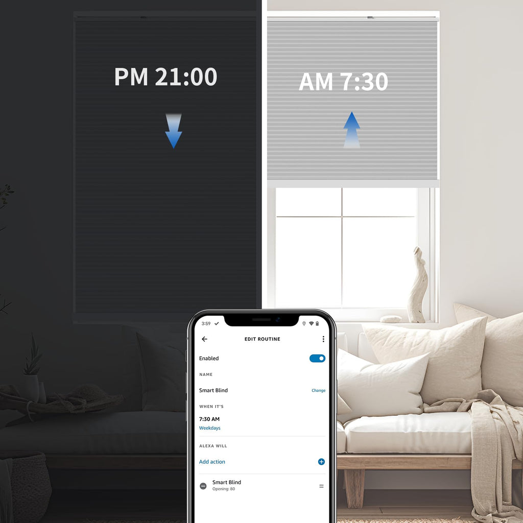 ZigBee Smart Blind Gen2, Motorized 100% Blackout Window Shades with Remote, Cordless Honeycomb Blinds, Automatic