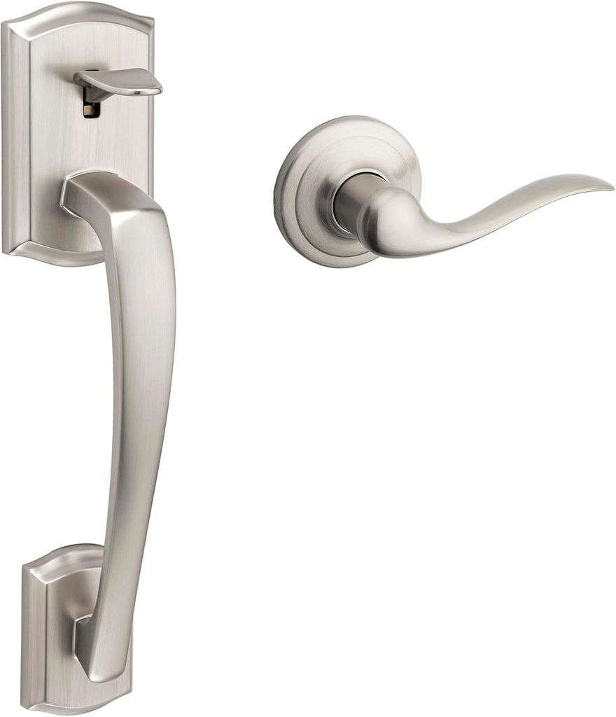 Prescott Front Door Handle No Lock, Entry Handleset Exterior with Interior Reversible Handed Lever, Non-Locking - Door Handleset