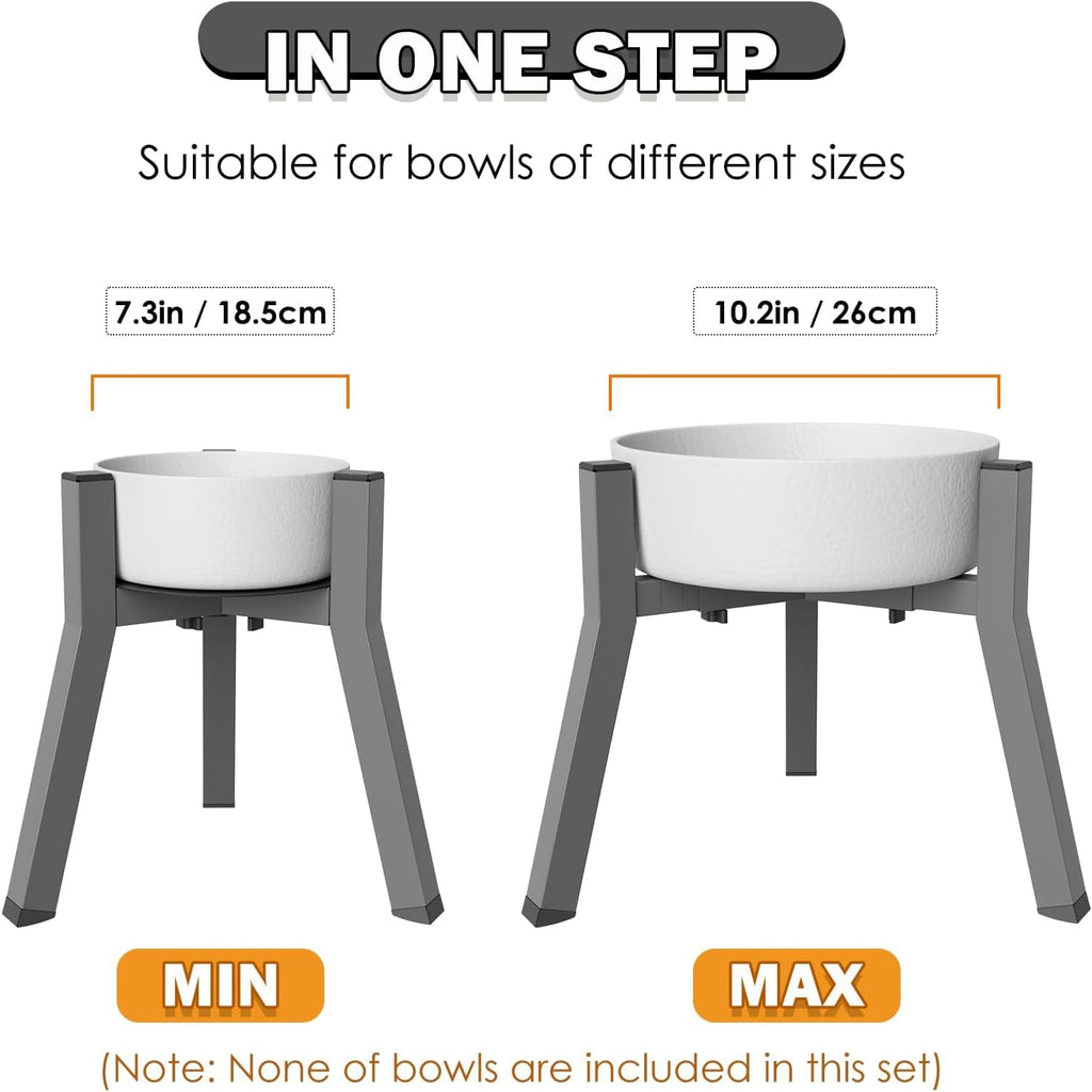 Elevated Dog Bowl Stand for Large Dogs with Platform, Adjustable Width 7-10.6", Raised Food Water Bowl Stand, Grey