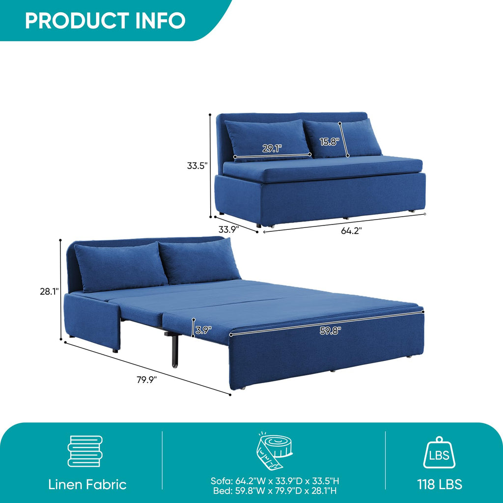 2 in 1 Queen Size Sleeper Chair Pull Out Sofas Couch with Pullout Beds, 43" W Convertible Guest Sleepers Chair Bed
