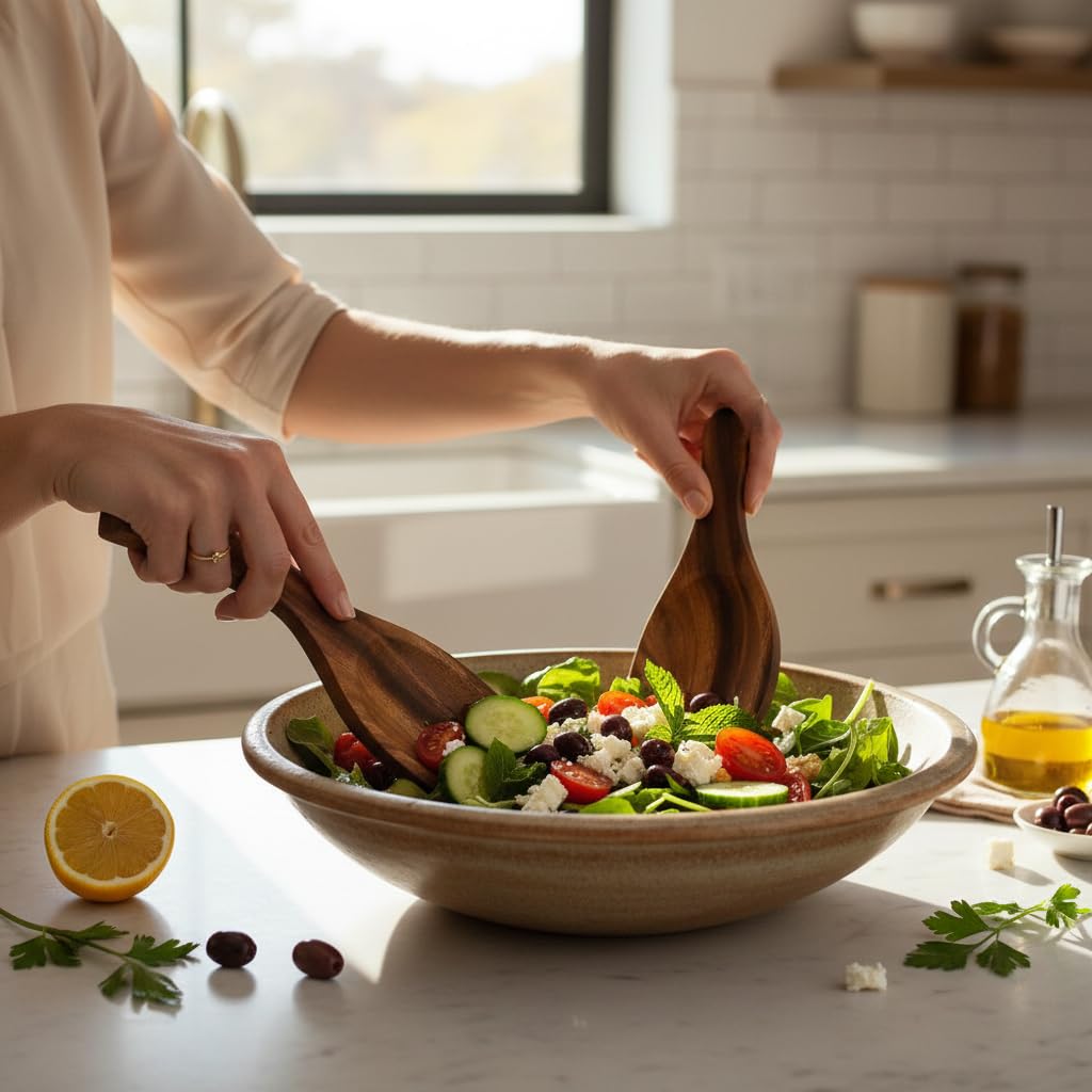 & Charles Acacia Wood Salad Hands Servers, 7 3/8" x 3 1/8"