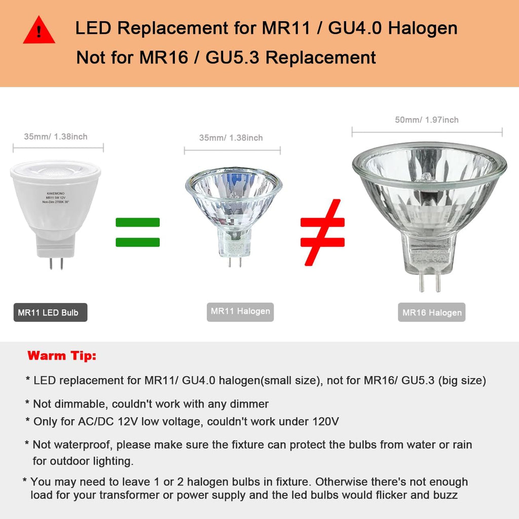 5W MR11 GU4.0 Led Bulbs, 35W Halogen Equivalent, 2700K Warm White