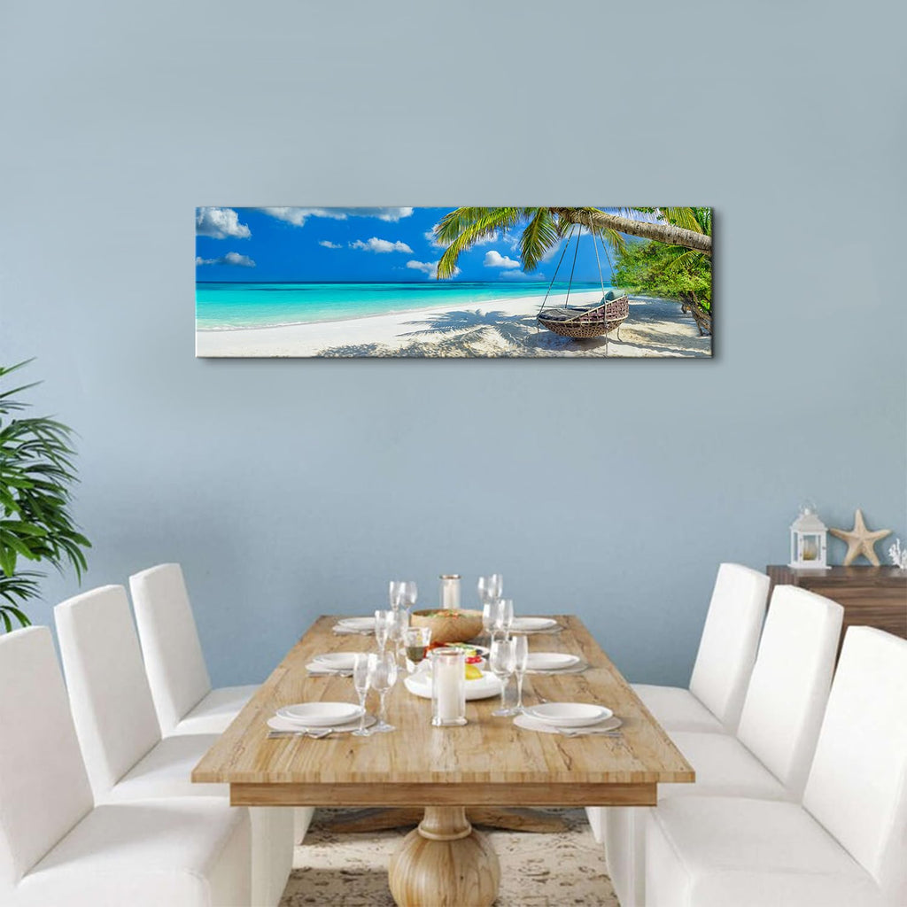 Nature Coastal Scenery Wall Art Tropical Ocean Wall Decor Seascape Coconut Trees on Sands Beach Canvas Picture Photo