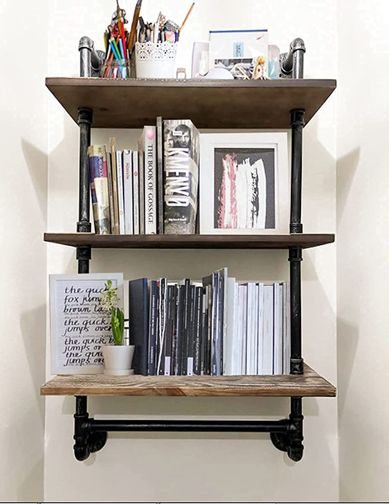 Industrial Pipe Shelving Rustic Bathroom Shelves with Towel Bar, 24" Pipe Shelf Wall Mounted, Farmhouse Bathroom