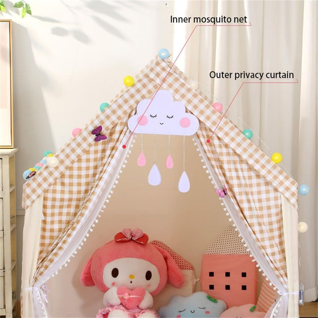 Kids Indoor Play Tent, Cute Castle Playhouse for Girls, Double Door Kids Toy Tent, 120×100×130cm(Khaki)