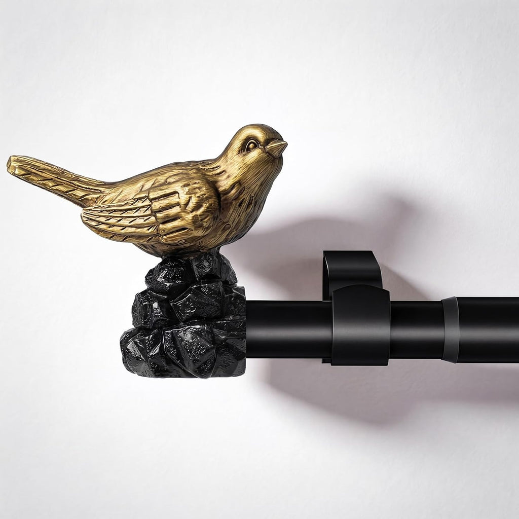 Bird Curtain Rod Black Curtain Rod with Gold Bird Finials Adjustable Heavy Duty Vintage Drapery Rod