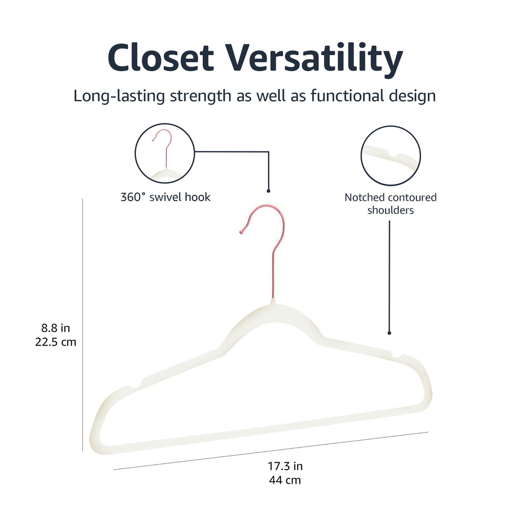 Basics Slim Velvet Non-Slip Space Saving Suit Clothes Hangers for Closet Organization, Ivory/Rose Gold, 100-Pack
