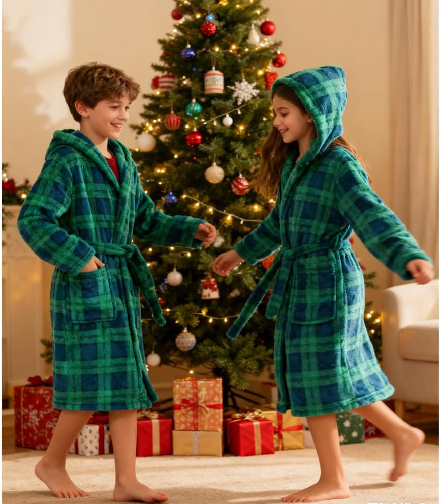 Boys Fleece Robe Toddler Hooded Plush Soft Bathrobe for Kids Sleepwear