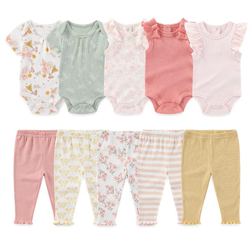 Newborn Baby Layette Set 10-Piece with Bodysuits and Pants Set for Unisex Baby Gift Sets