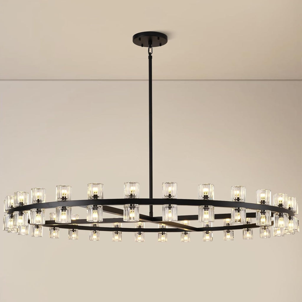 Modern Crystal Chandeliers 60in Large Black Round Chandelier, Chandeliers for Dining Room, K9 Crystal Wagon Wheel Chandelier for Living Room,High Ceiling,Foyer,Entryway,Staircase(60xG4 Bulbs Included) A117-B0F6T3PK33