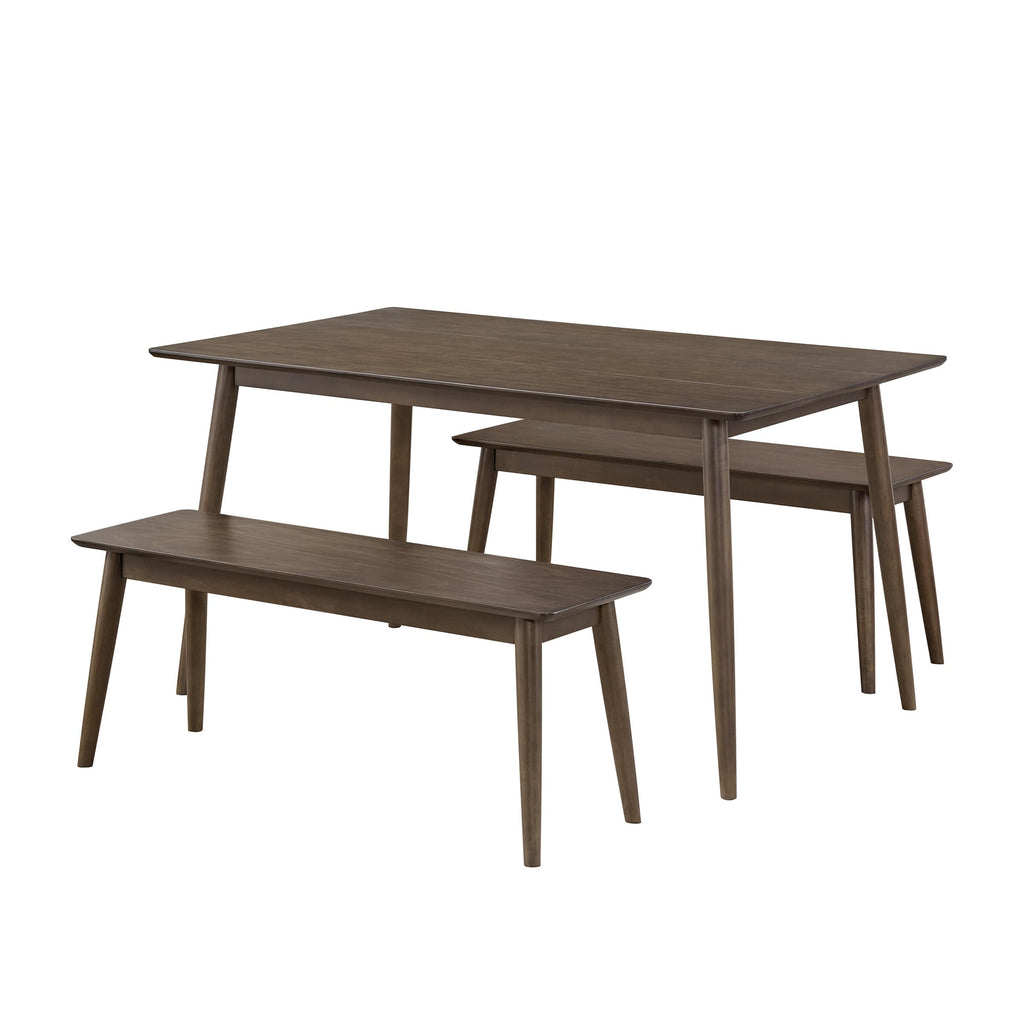 Calais Wooden Dining Table Set for 4 with Benches, Warm Walnut