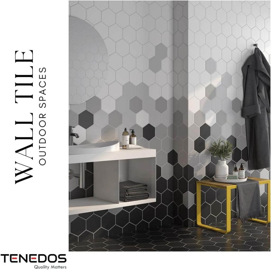 Fusion Matte Black Hexagon Porcelain Tile - 5x6 Glazed Finish Floor, Shower Wall, Kitchen Backsplash, Accent Decor