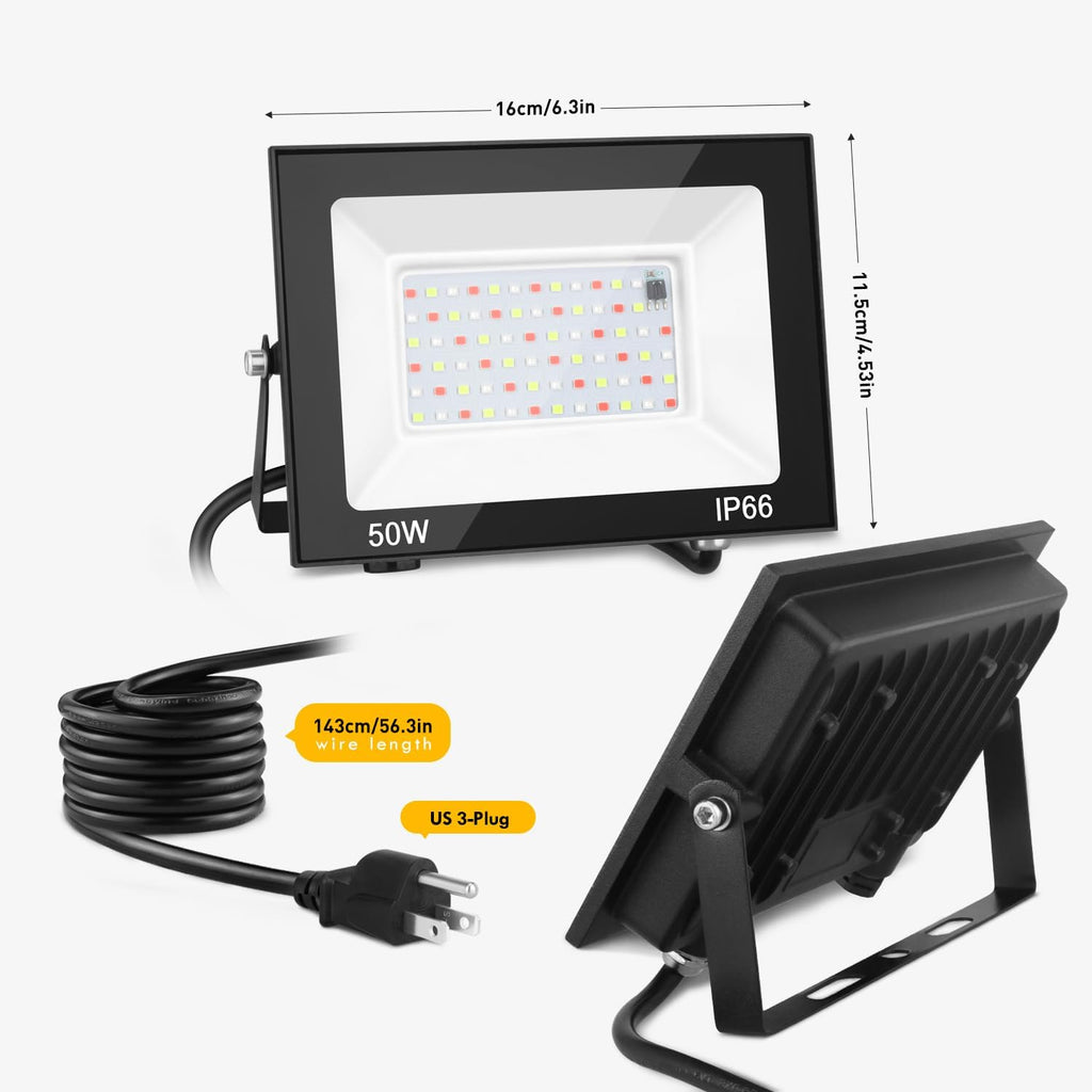 LED Flood Light Outdoor, 50W Color Changing RGB Flood Light, IP66 Waterproof Outdoor Landscape Lights Stage Lights