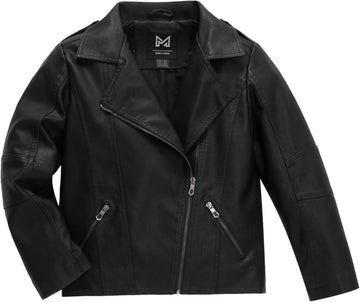 Boys' & Girls' Faux Leather Motorcycle Bomber Jacket