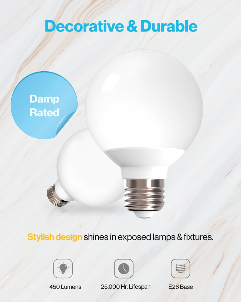 12 Pack Vanity Globe Round Light Bulbs G25 LED for Bathroom Mirror 40W Equivalent 6W, 3000K Warm White, Dimmable, 450