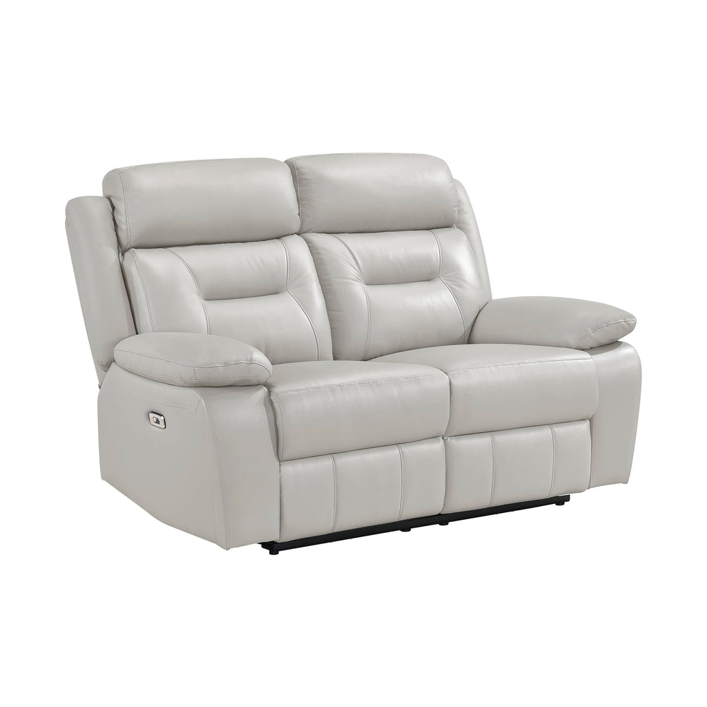 Top Grain Leather Match Power Double Recliner Loveseat, Silver