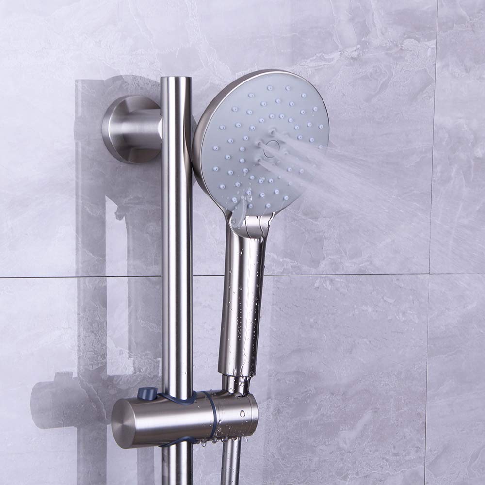 Shower Slide Bar with three Function Massaging Hand Shower Head Adjustable SUS 304 Stainless Steel Brushed D500011BN