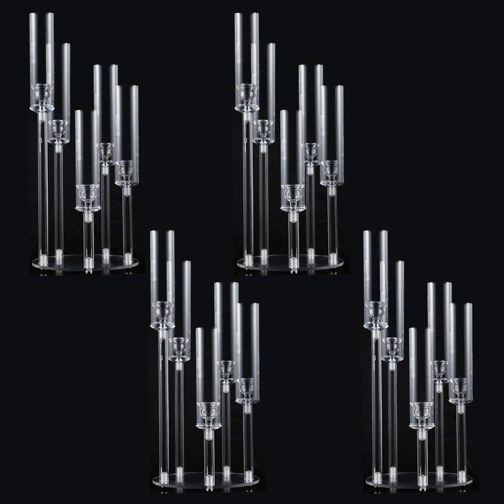 4PCS 5 Arm Acrylic Candelabra for Table Wedding Centerpiece,Crystal Clear Candle Stick Holders Candelabra Centerpiece