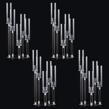 4PCS 5 Arm Acrylic Candelabra for Table Wedding Centerpiece,Crystal Clear Candle Stick Holders Candelabra Centerpiece