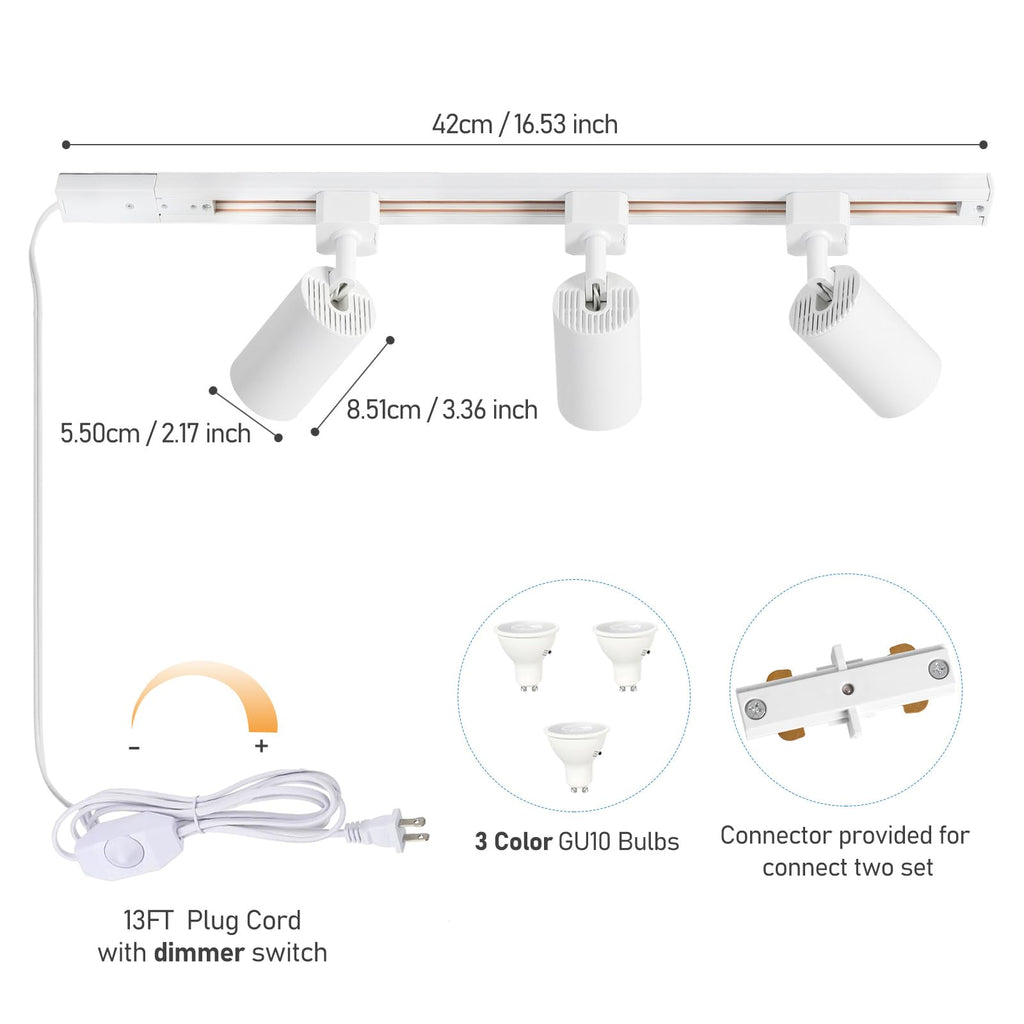 Dimmable Plug in Track Lighting with Power Cord, 3-Light White