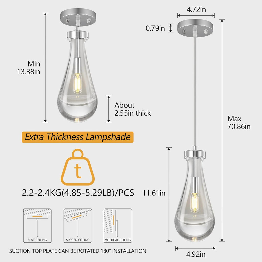 Raindrop Pendant Lights Kitchen Island Set of 3 Teardrop Chrome Hanging Light Fixtures Clear Solid Glass Pendant Light Modern Chandeliers for Dining Room Porch Corridor Living Room A121-B0BN15D23H