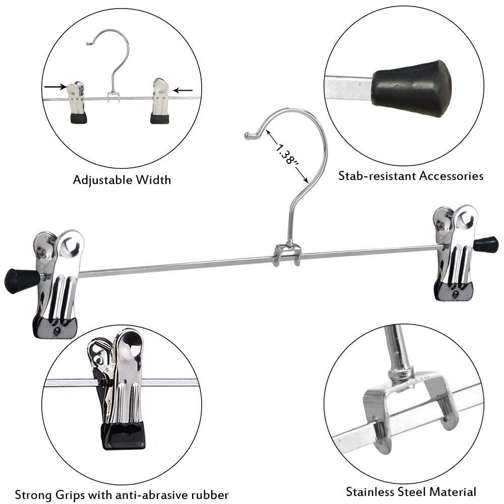 Pants Hangers, Skirt Hangers with Clips Heavy Duty Clothes Hangers for Women Men Trousers Shirt Shorts Jeans Closet