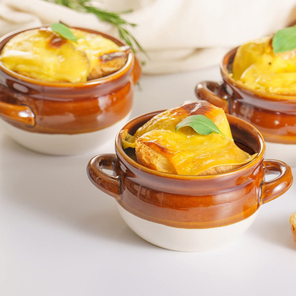 French Onion Soup Bowls with Handles, 16 Oz Ceramic Soup Serving Bowl Crocks - Oven Safe Bowls for Chili, Beef Stew