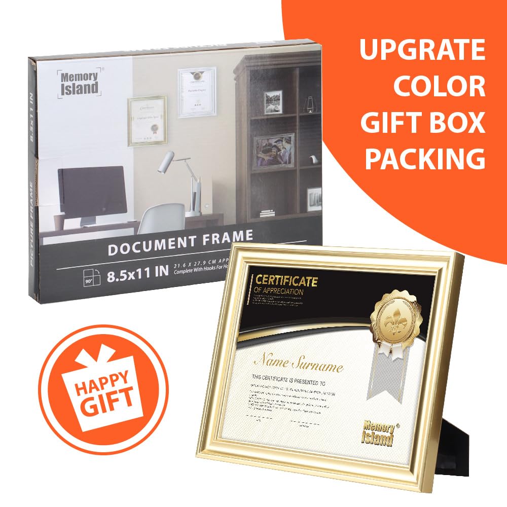8.5x11 Diploma Document frames, Real Glass Fronts, 4 Pack Gold Certificate Frames for Wall Or Tabletop Display, Diploma