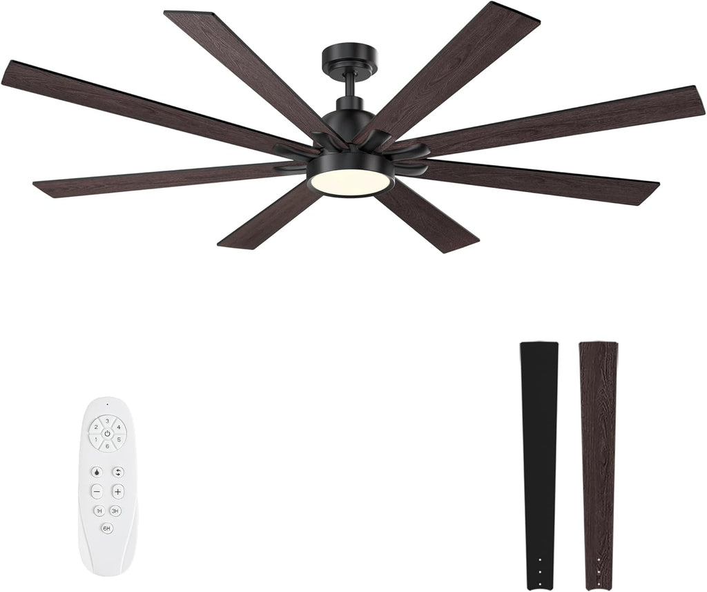 72" Ceiling Fan with LED Light and Remote - Brown and Black
