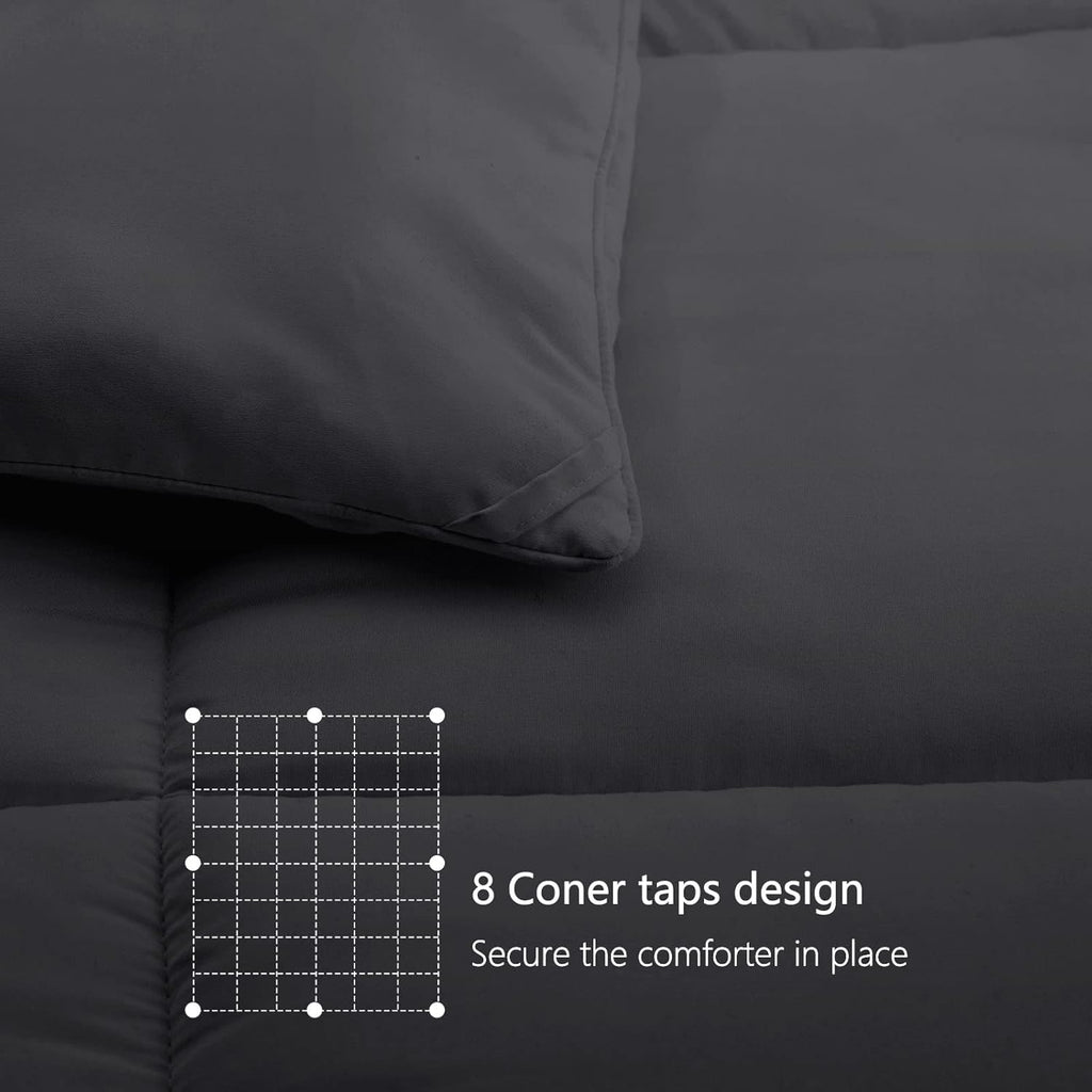 Premium 2100 Series King Comforter All Season Breathable Grey Comforter Soft 4D Spiral Fiber Quilted